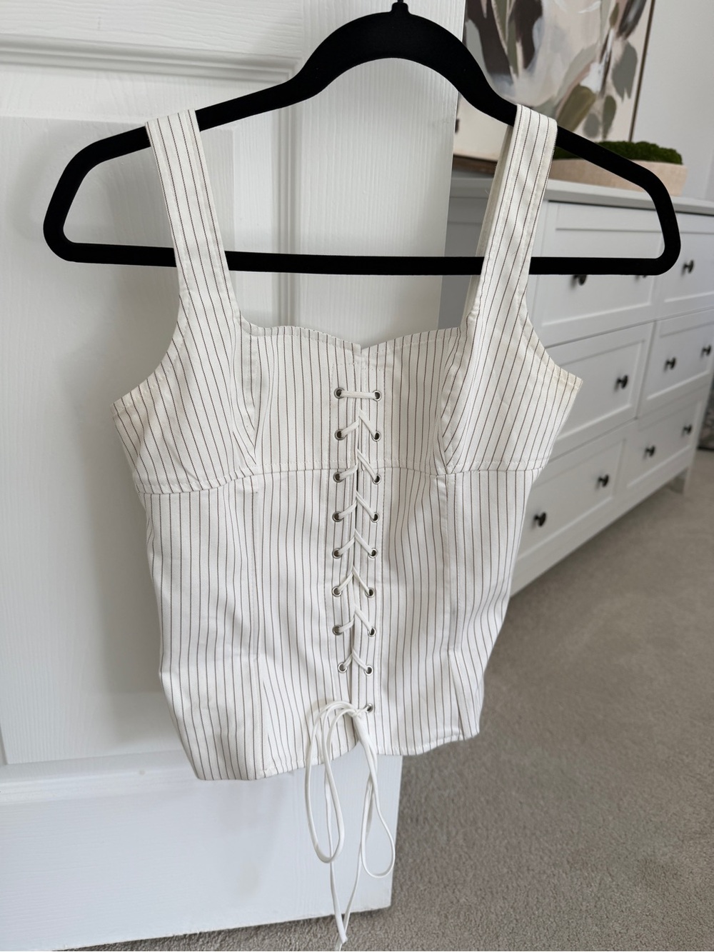 Zara White Pinstripe Lace-Up Corset Camisole